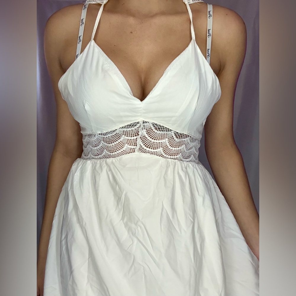 White Halter Dress with Lace Detail